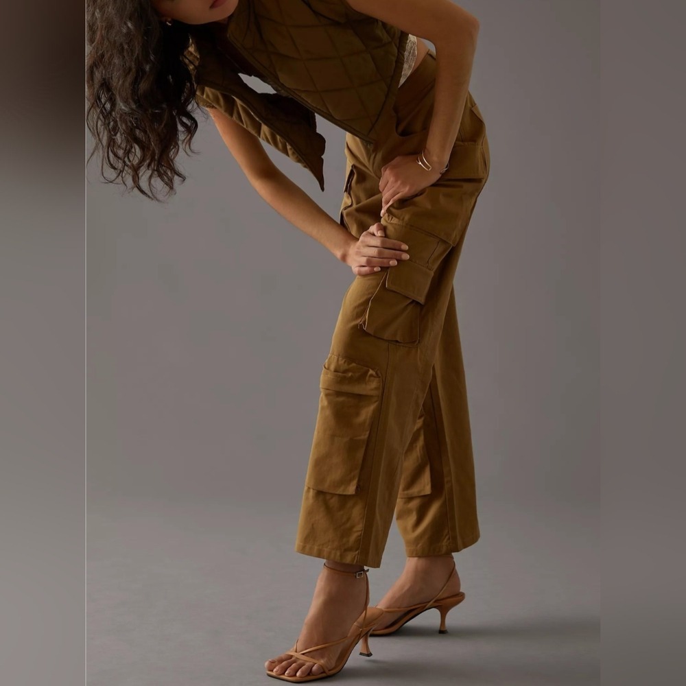 Molly King X Bayse Wide Leg Cargo Pants Khaki Utility Pocket Zipper Detail Cropp - Picture 2 of 14